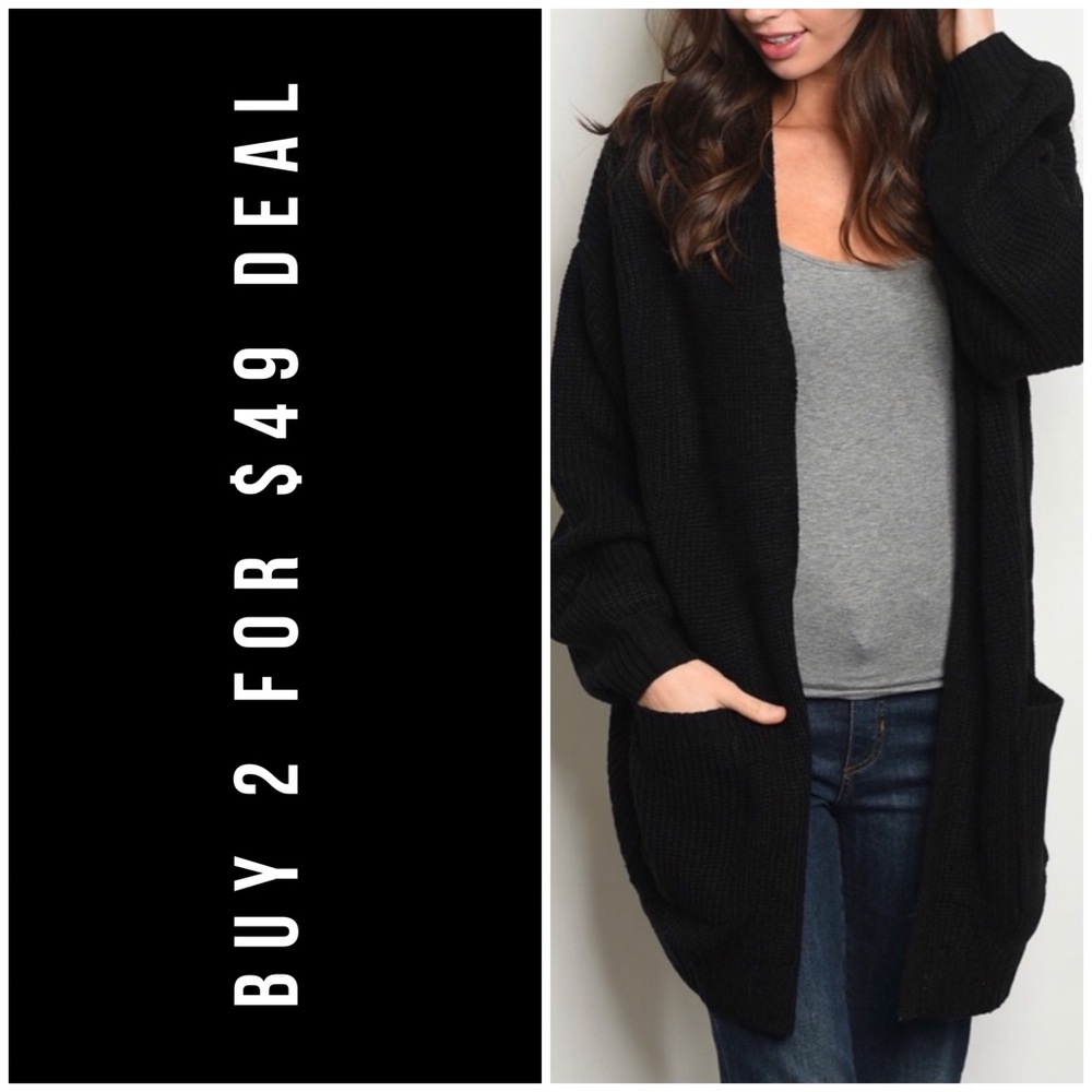 BLACK LACE UP CARDIGAN